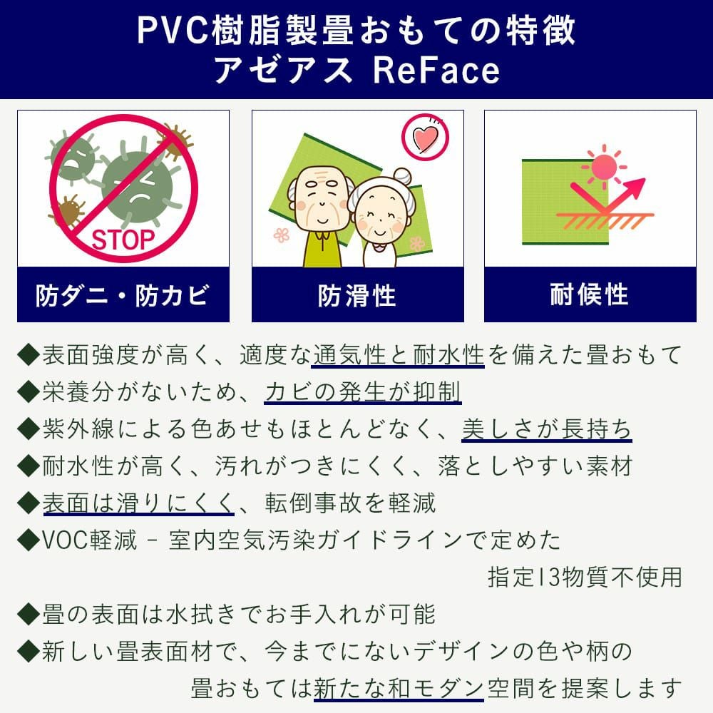 新しいPVC樹脂製の畳表の特徴