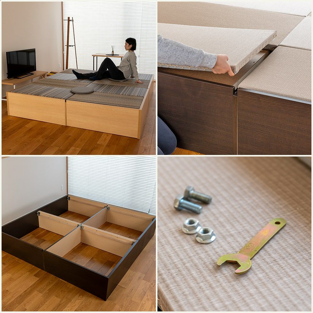 畳の下が収納になっている2台連結畳ベッド・小上がり畳「ゴジ」201タイプの使用イメージ