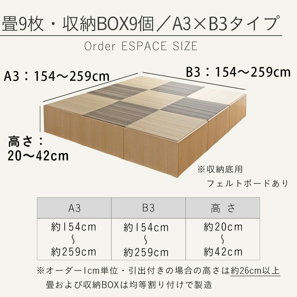 オーダーエスパス×3の選択可能なサイズ範囲
